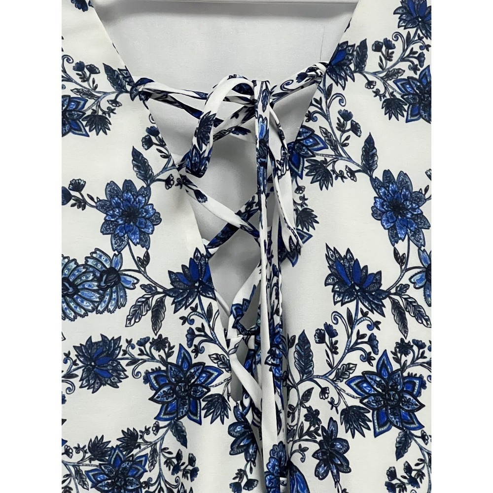 Show Me Your Mumu Dress Womens Medium White Blue Floral Lace Up Flutter Sleeve - Picture 4 of 9